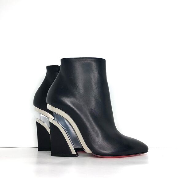 NEW Christian Louboutin Levitibootie 100 Calf Metal Plexi Ankle Boots 38 Shoes - Picture 3 of 13